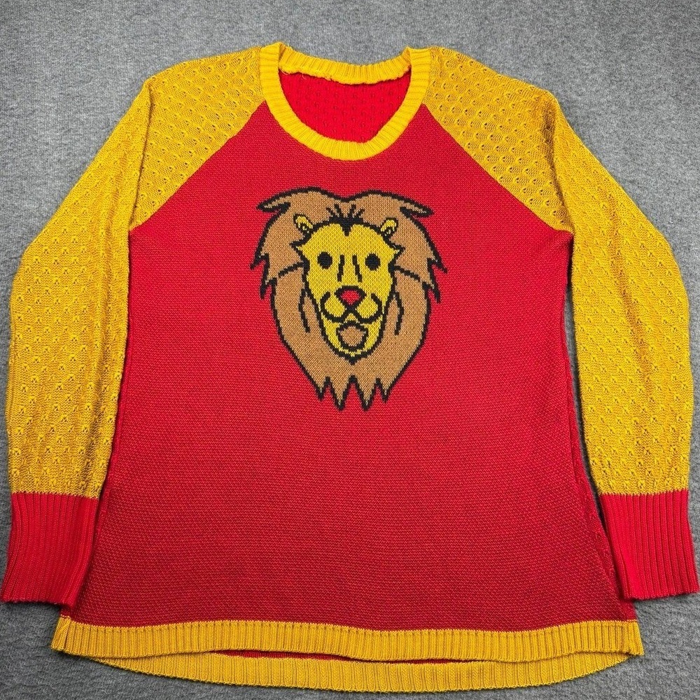 Elhoffer Design Brave Lion Knit Sweater Red Yellow Men's XL Raglan Sleeve